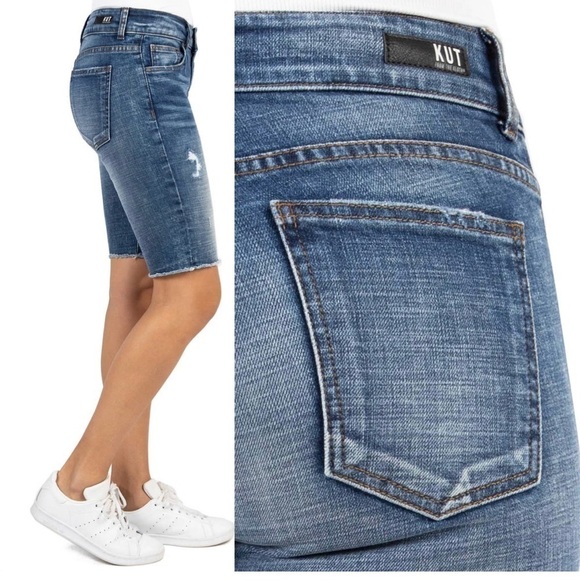 KUT BY THE KLOTH SOPHIE DISTRESSED DENIM BERMUDA SHORTS SIZE NEW - Picture 3 of 4